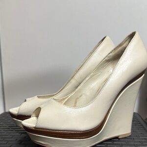 Aldo Cream Peep-Toe Wedges